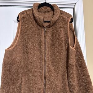 Cozy Brown Sherpa Zip Vest 4XL
